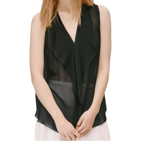 Aritzia Babaton Ainsley V-Neck Sheer Sleeveless Silk Pullover Blouse Black XXS - Picture 1 of 7